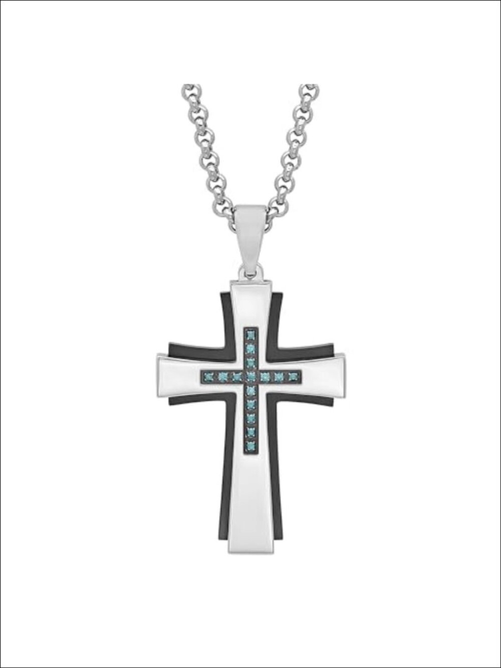 Men's Stainless Steel Inlay Cross Pendant Necklace 24" Curb Chain